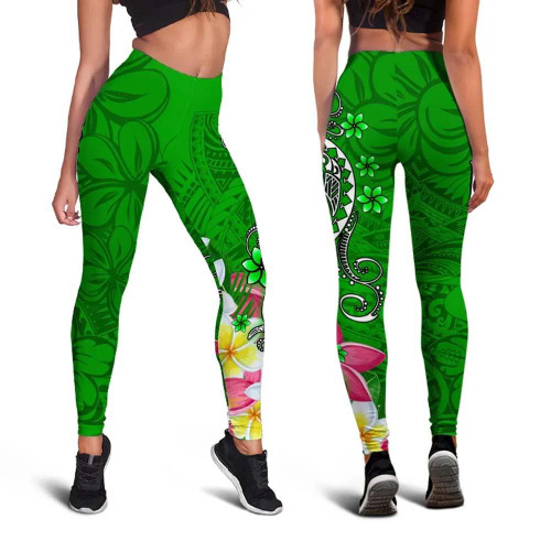 Guam Custom Personalised Legging - Turtle Plumeria (Green) 1