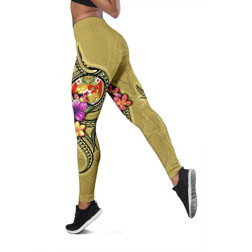 Tonga Polynesian Legging - Floral With Seal Gold 1