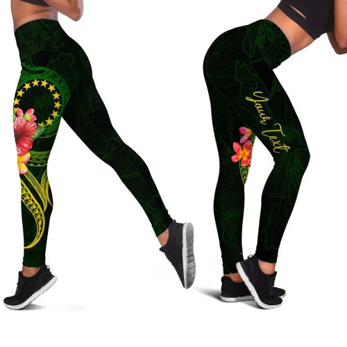 Cook Islands Polynesian Custom Personalised Legging - Floral With Seal Flag Color 1