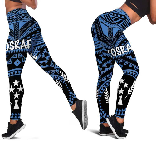 Kosrae Legging - Kosrae Flag In Polynesian Tattoo Style (Blue) 1