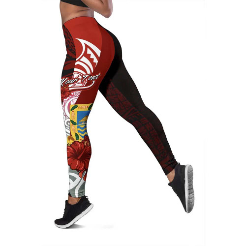 Tuvalu Polynesian Custom Personalised Legging  - Coat Of Arm With Hibiscus 1