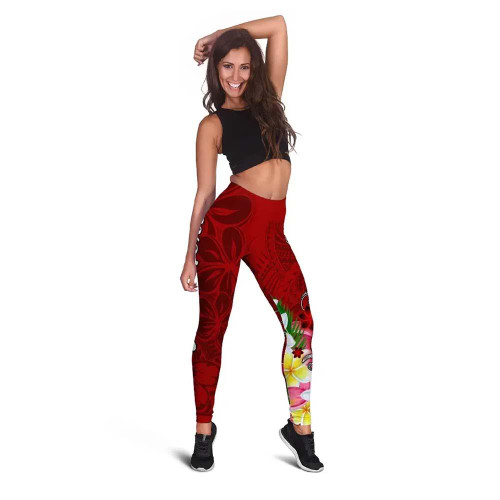 Guam Custom Personalised Legging - Turtle Plumeria (Red) 1