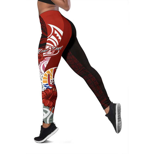 Tahiti Polynesian Custom Personalised Legging  - Coat Of Arm With Hibiscus 1