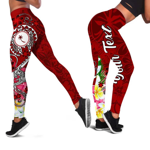 Kosrae Custom Personalised Legging - Turtle Plumeria (Red) 1