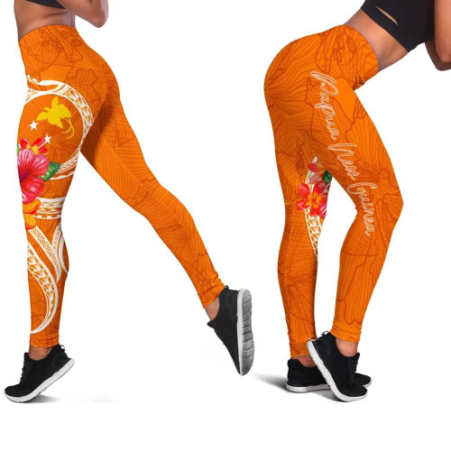 Papua New Guinea Polynesian Legging - Orange Floral With Seal 1