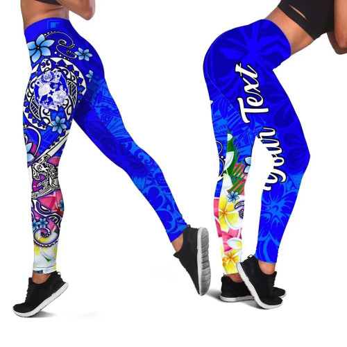 Tonga Custom Personalised Legging - Turtle Plumeria (BLUE) 1