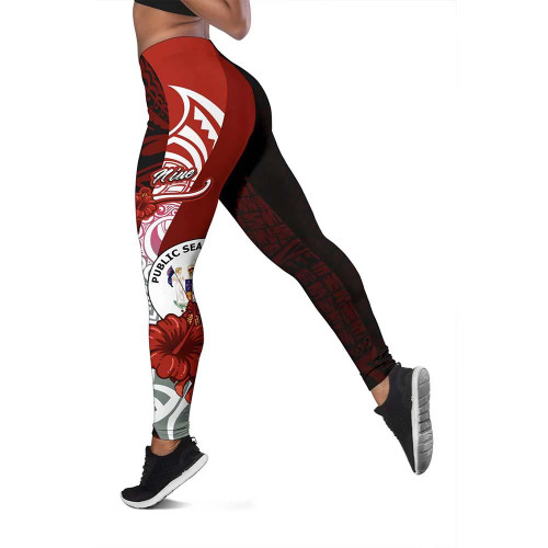 Niue Polynesian Legging  - Coat Of Arm With Hibiscus 1