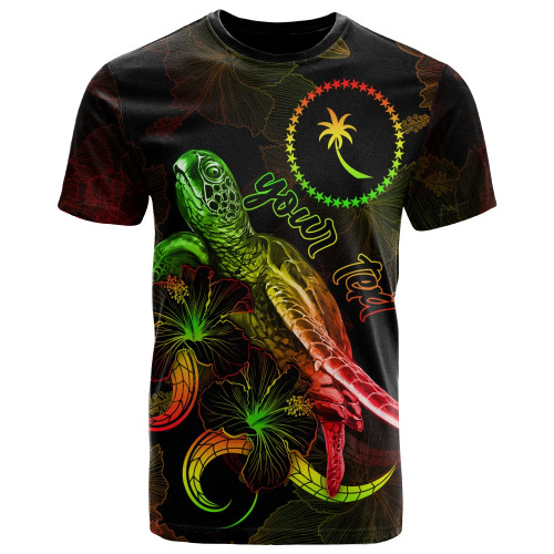 Chuuk Custom Personalized Polynesian T-Shirt - Turtle With Blooming Hibiscus Reggae 1