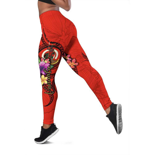 Vanuatu Polynesian Legging - Floral With Seal Red 1