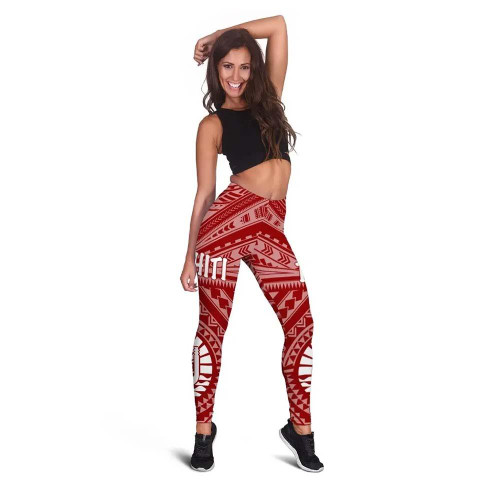 Tahiti Legging - Tahiti Seal In Polynesian Tattoo Style (Red) -BN25 1