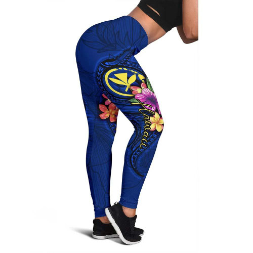Hawaii Polynesian Legging - Floral With Seal Blue 1