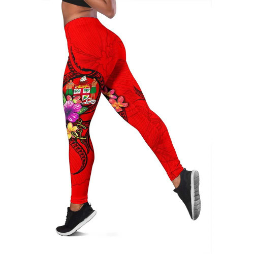 Fiji Polynesian Legging - Floral With Seal Red 1