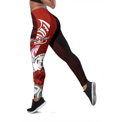 Niue Polynesian Custom Personalised Legging  - Coat Of Arm With Hibiscus 1