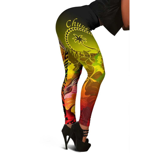 Chuuk Legging - Humpback Whale with Tropical Flowers (Yellow) 1