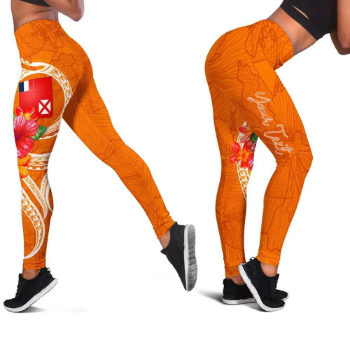 Wallis And Futuna Polynesian Custom Personalised Legging - Orange Floral With Seal 1