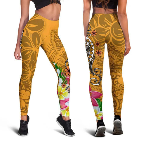 Guam Custom Personalised Legging - Turtle Plumeria (Gold) 1
