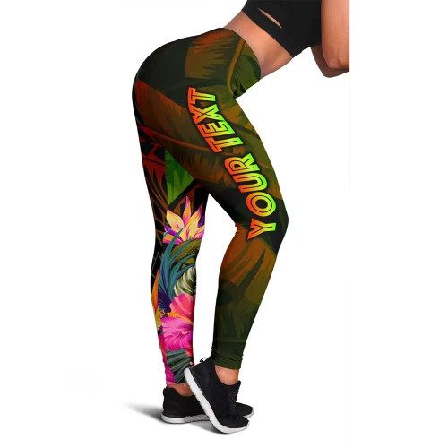 Pohnpei Polynesian Personalised Legging -  Hibiscus and Banana Leaves 1