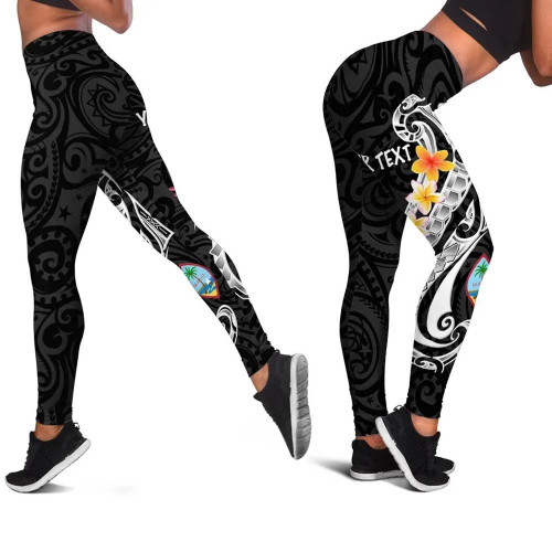 Guam Personalised Legging - Guam Seal Polynesian Patterns Plumeria (Black) 1