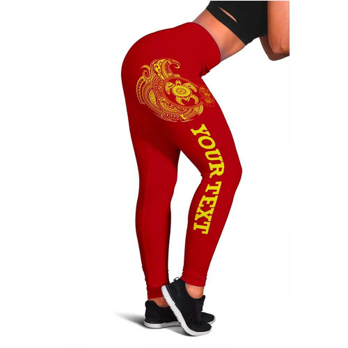 Hawaii Polynesian Personalised Legging - Vintage Polynesian Turtle (Red) 1