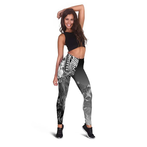 Guam Custom Personalised Legging - Humpback Whale with Tropical Flowers (white) 1