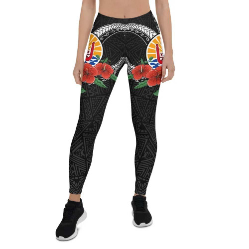 Tahiti Polynesian Legging - Hibiscus Coat of Arm Black 1