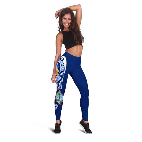 Guam Legging - Guam Seal Polynesian Patterns Plumeria (Blue) 1