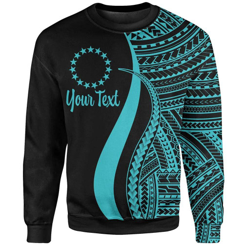 Cook Islands Custom Personalised Sweatshirt - Turquoise Polynesian Tentacle Tribal Pattern 1
