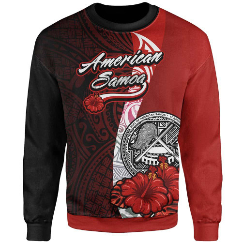 American Samoa Polynesian Sweatshirt - Coat Of Arm With Hibiscus 1