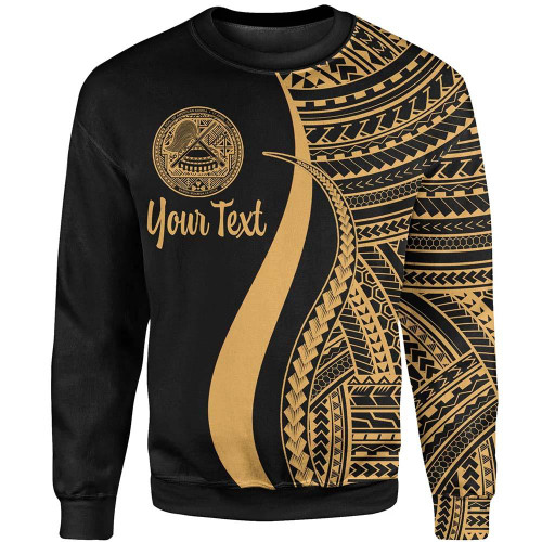 American Samoa Custom Personalised Sweatshirt - Gold Polynesian Tentacle Tribal Pattern 1