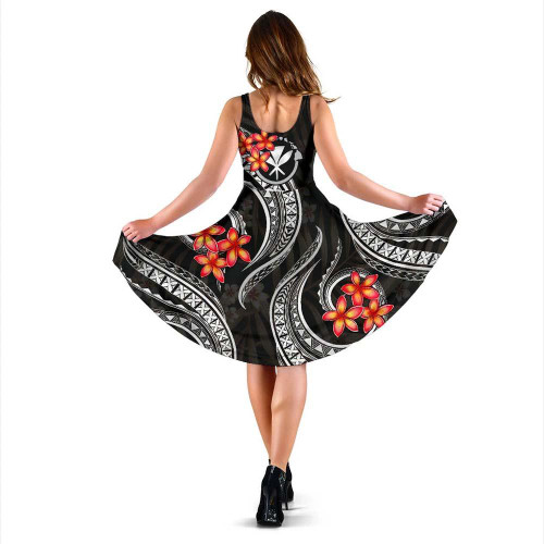 Polynesian Hawaii Midi Dress - Black Plumeria 2