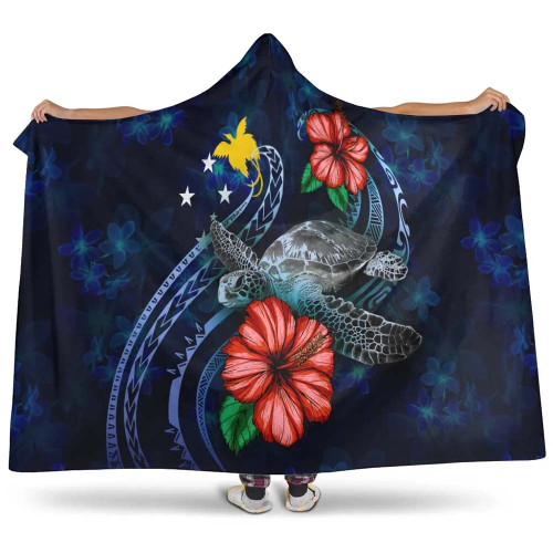 Papua New Guinea Polynesian Hooded Blanket - Blue Turtle Hibiscus 1