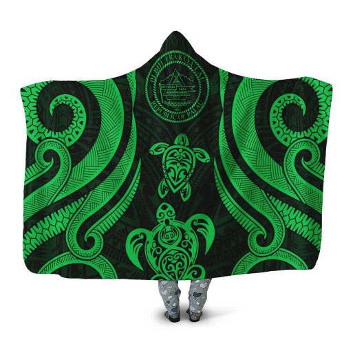 Palau Hooded Blanket - Green Tentacle Turtle 1