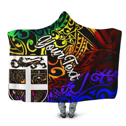 Fiji Custom Personalised Hooded Blanket - Rainbow Polynesian Pattern 1