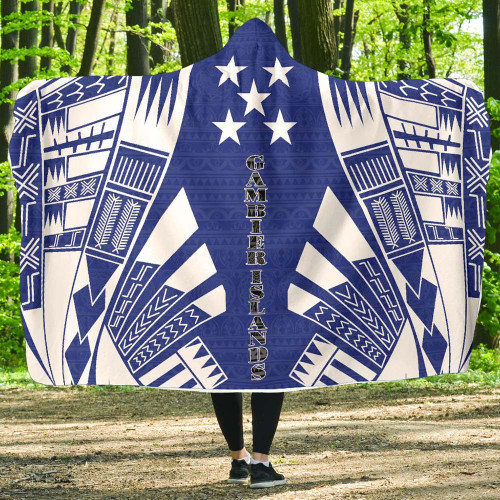 Gambier Islands Hooded Blanket - Polynesian Tattoo Flag 1