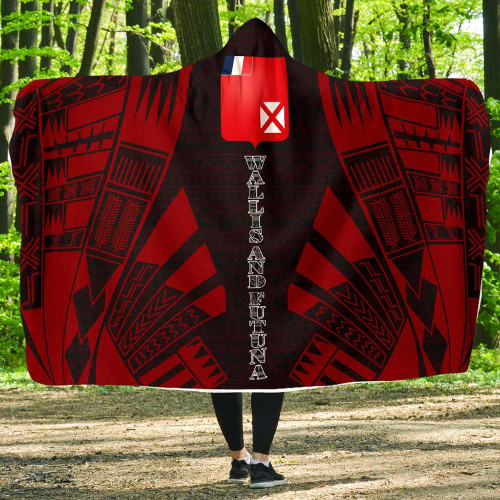Wallis And Futuna Hooded Blanket - Polynesian Tattoo Red 1