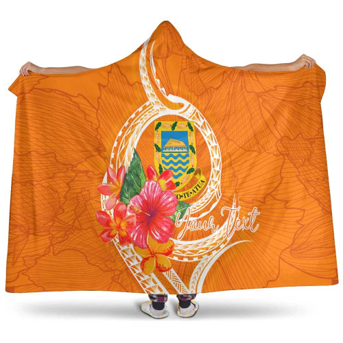 Tuvalu Polynesian Custom Personalised Hooded Blanket - Orange Floral With Seal 1