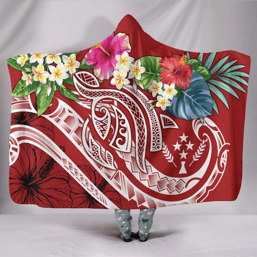 Kosrae Polynesian Hooded Blanket - Summer Plumeria (Red) 1