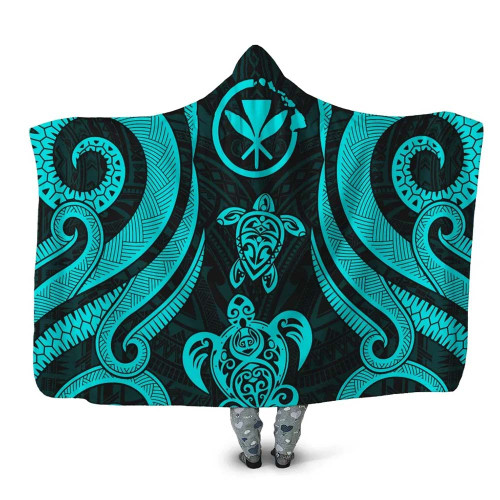 Hawaii Hooded Blanket - Turquoise Tentacle Turtle 1