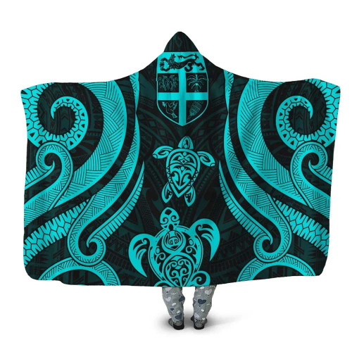 Fiji Hooded Blanket - Turquoise Tentacle Turtle 1