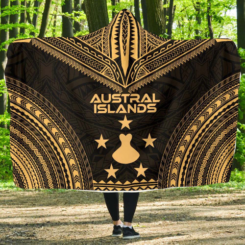 Austral Islands Polynesian Chief Hooded Blanket - Gold Version 1