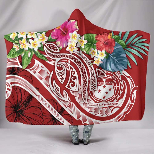 Polynesian Samoa Hooded Blanket - Summer Plumeria (Red) 1