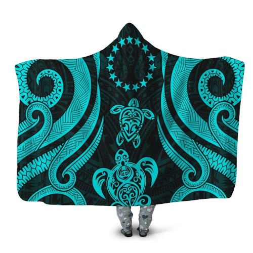 Cook Islands Hooded Blanket - Turquoise Tentacle Turtle 1