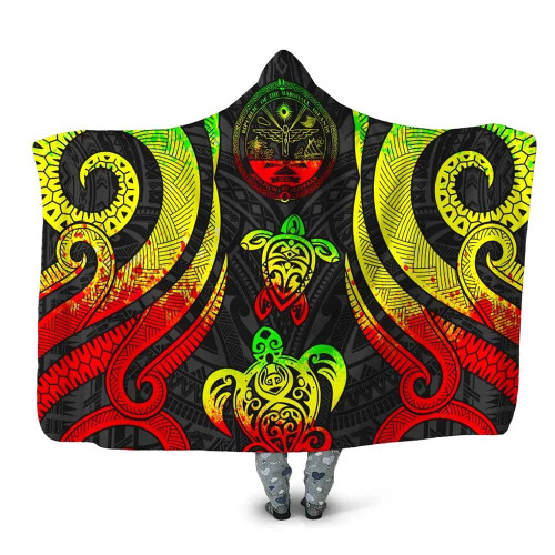 Marshall Islands Hooded Blanket - Reggae Tentacle Turtle Crest 1