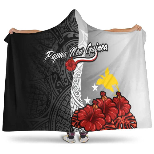 Papua New Guinea Polynesian Hooded Blanket- Coat Of Arm With Hibiscus White 1