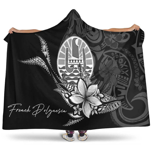 French Polynesia Hooded Blanket - Fish With Plumeria Flowers Style 1