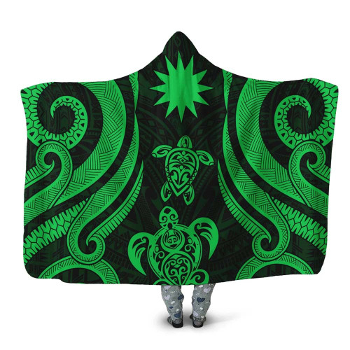 Nauru Hooded Blanket - Green Tentacle Turtle 1
