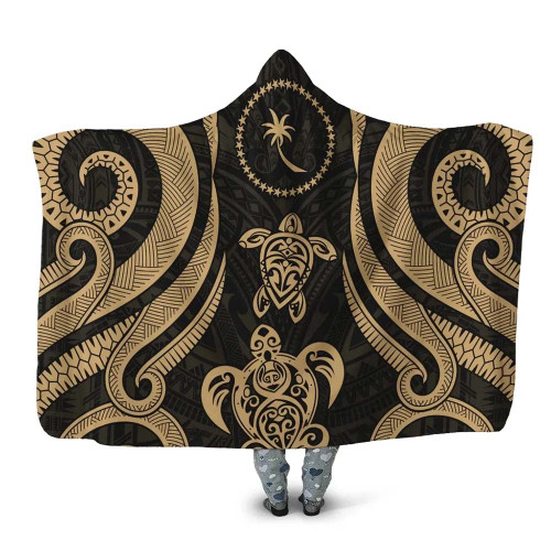 Chuuk Hooded Blanket - Gold Tentacle Turtle 1