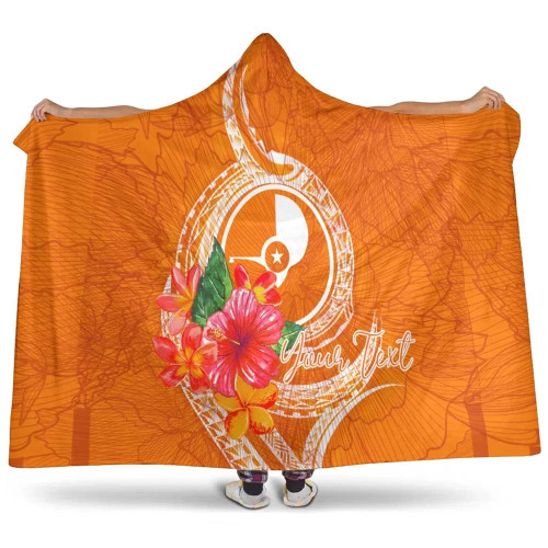Yap Micronesia Custom Personalised Hooded Blanket - Orange Floral With Seal 1