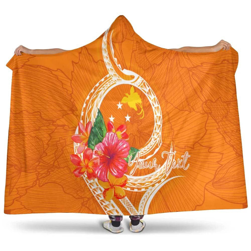 Papua New Guinea Polynesian Custom Personalised Hooded Blanket - Orange Floral With Seal 1