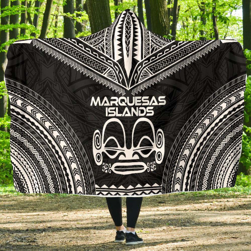Marquesas Islands Polynesian Chief Hooded Blanket - Black Version 1